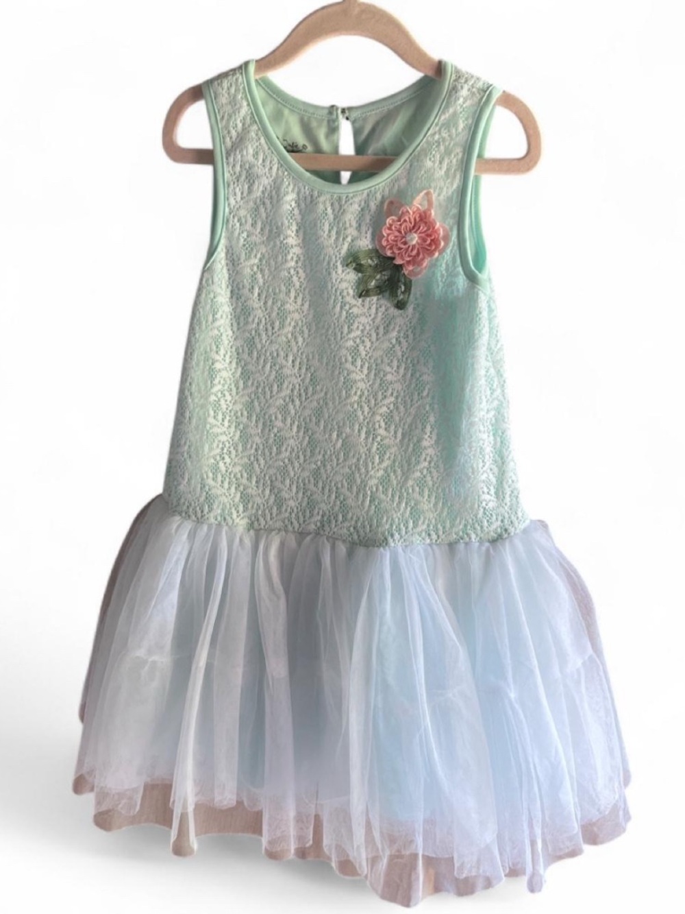 Pippa & Julie Girls Size 7 Mint Lace Tulle Party Dress Flower Appliqué